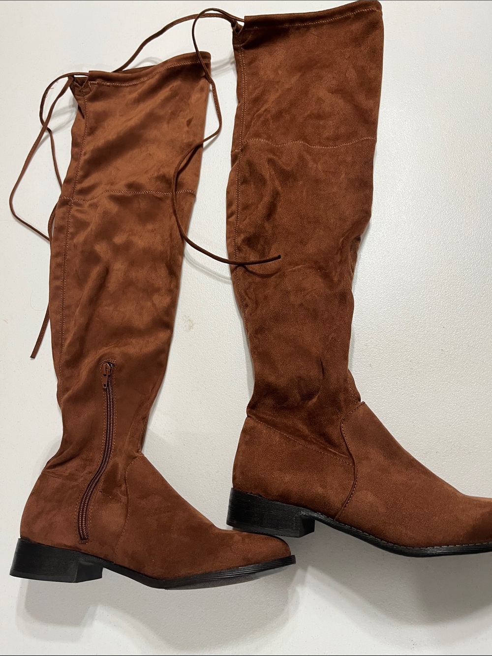A New Day Cognac Faux Suede Over-the-Knee Lace-Back Boots Size 9 NWOT